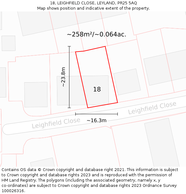 18, LEIGHFIELD CLOSE, LEYLAND, PR25 5AQ: Plot and title map