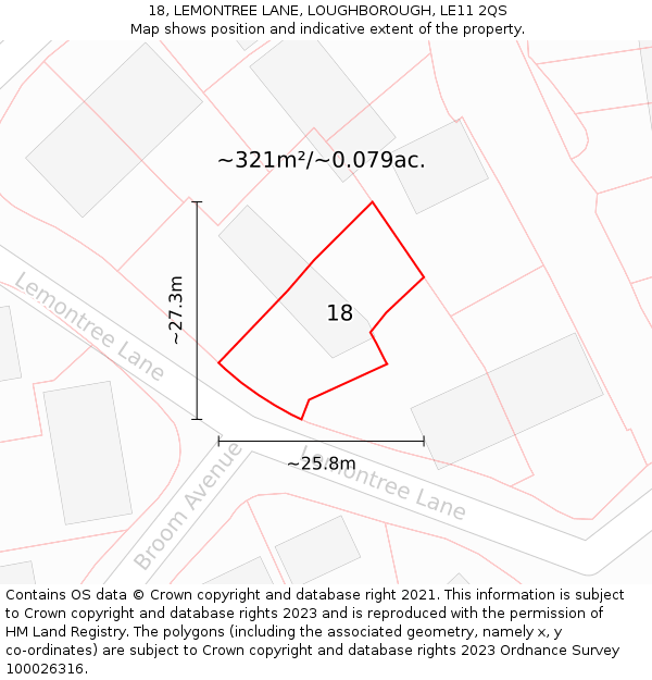 18, LEMONTREE LANE, LOUGHBOROUGH, LE11 2QS: Plot and title map