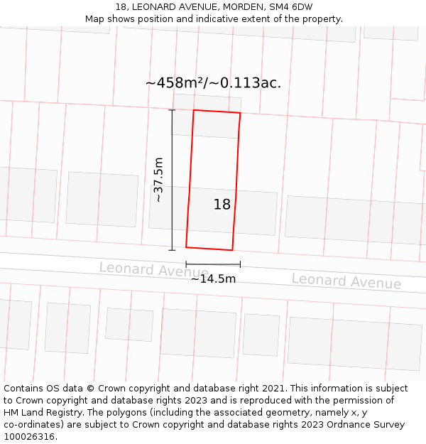 18, LEONARD AVENUE, MORDEN, SM4 6DW: Plot and title map
