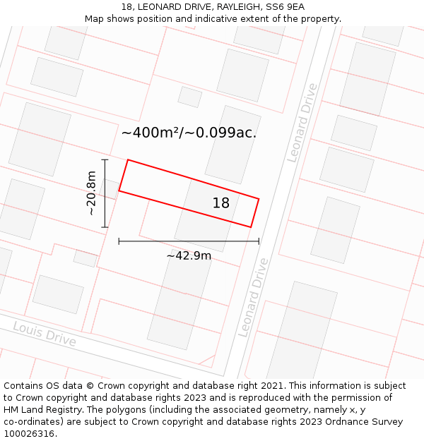 18, LEONARD DRIVE, RAYLEIGH, SS6 9EA: Plot and title map