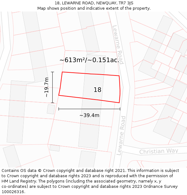 18, LEWARNE ROAD, NEWQUAY, TR7 3JS: Plot and title map
