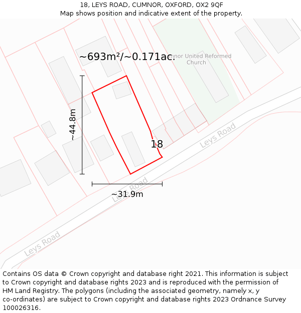 18, LEYS ROAD, CUMNOR, OXFORD, OX2 9QF: Plot and title map