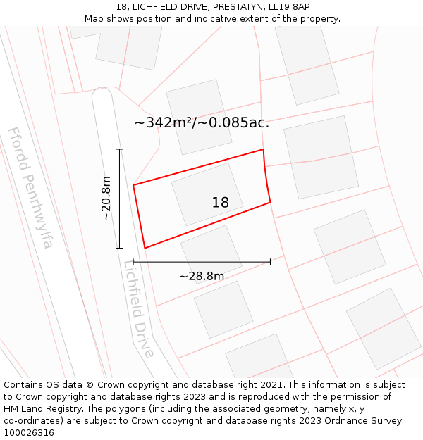 18, LICHFIELD DRIVE, PRESTATYN, LL19 8AP: Plot and title map