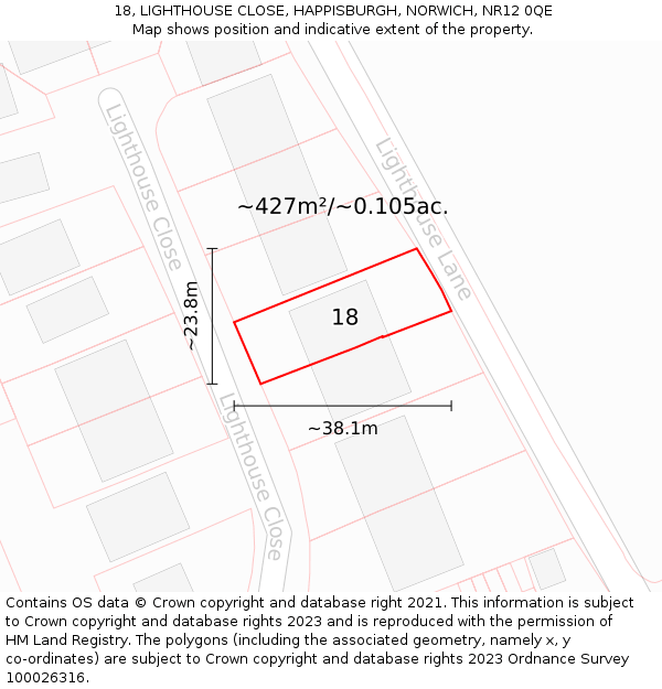 18, LIGHTHOUSE CLOSE, HAPPISBURGH, NORWICH, NR12 0QE: Plot and title map