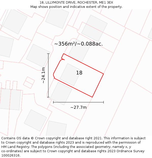 18, LILLYMONTE DRIVE, ROCHESTER, ME1 3EX: Plot and title map