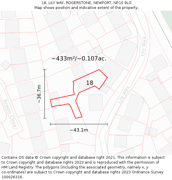 18, LILY WAY, ROGERSTONE, NEWPORT, NP10 9LG: Plot and title map