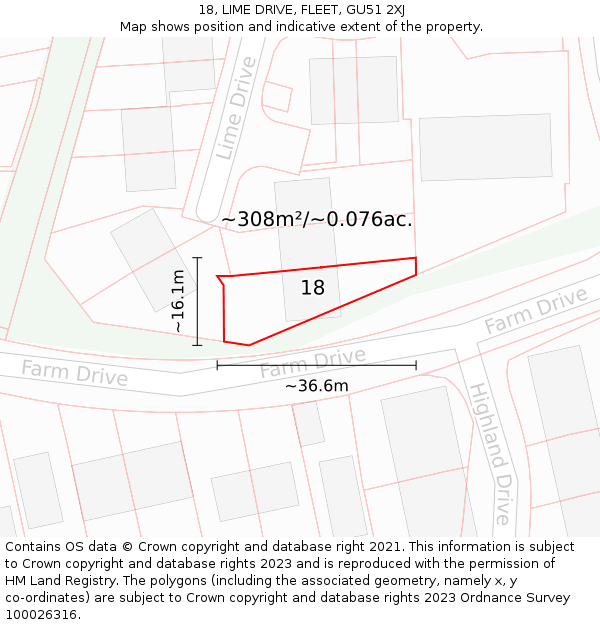 18, LIME DRIVE, FLEET, GU51 2XJ: Plot and title map