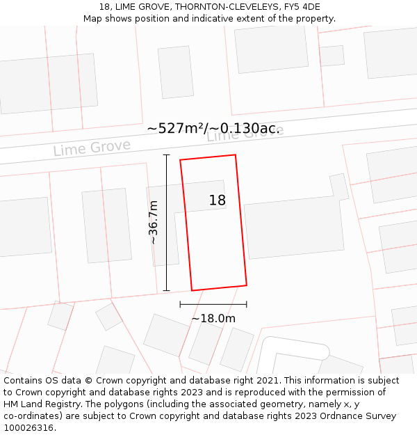 18, LIME GROVE, THORNTON-CLEVELEYS, FY5 4DE: Plot and title map