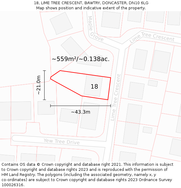 18, LIME TREE CRESCENT, BAWTRY, DONCASTER, DN10 6LG: Plot and title map