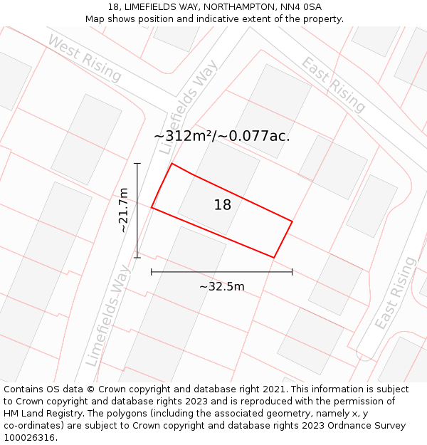 18, LIMEFIELDS WAY, NORTHAMPTON, NN4 0SA: Plot and title map