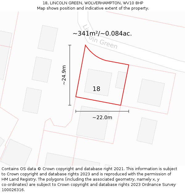 18, LINCOLN GREEN, WOLVERHAMPTON, WV10 8HP: Plot and title map