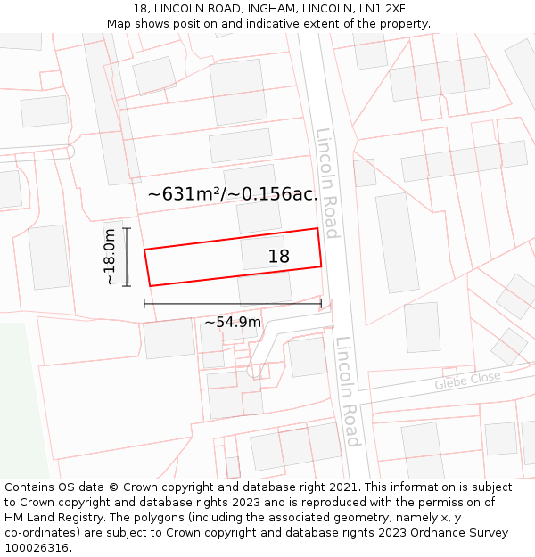 18, LINCOLN ROAD, INGHAM, LINCOLN, LN1 2XF: Plot and title map