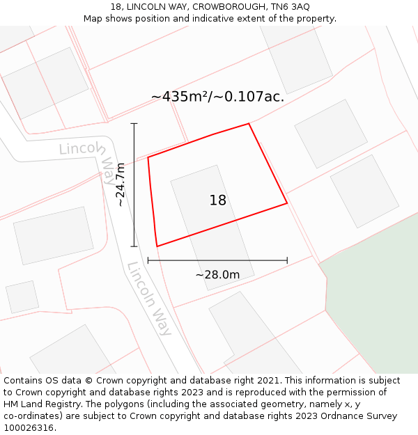 18, LINCOLN WAY, CROWBOROUGH, TN6 3AQ: Plot and title map