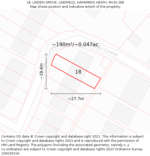 18, LINDEN GROVE, LINDFIELD, HAYWARDS HEATH, RH16 2EE: Plot and title map