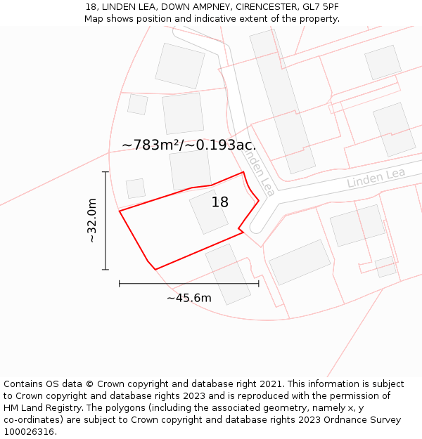 18, LINDEN LEA, DOWN AMPNEY, CIRENCESTER, GL7 5PF: Plot and title map