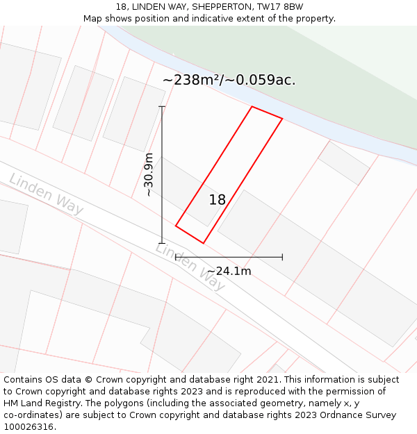 18, LINDEN WAY, SHEPPERTON, TW17 8BW: Plot and title map