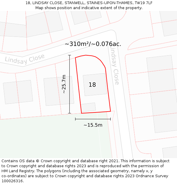 18, LINDSAY CLOSE, STANWELL, STAINES-UPON-THAMES, TW19 7LF: Plot and title map