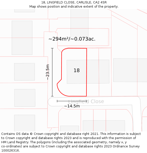 18, LINGFIELD CLOSE, CARLISLE, CA2 4SR: Plot and title map