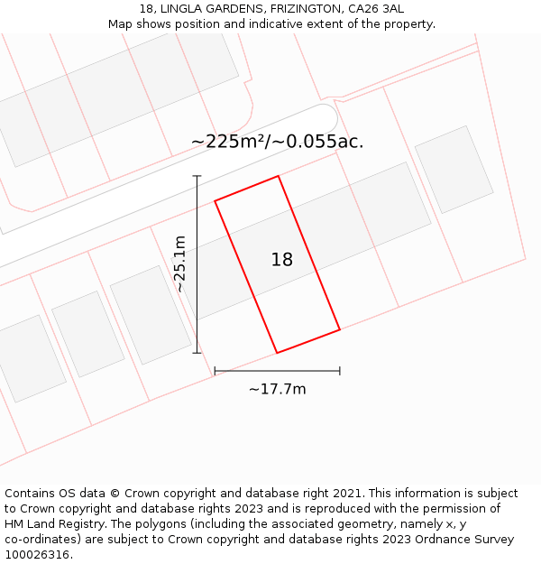 18, LINGLA GARDENS, FRIZINGTON, CA26 3AL: Plot and title map