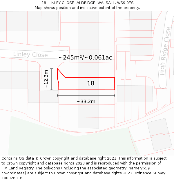 18, LINLEY CLOSE, ALDRIDGE, WALSALL, WS9 0ES: Plot and title map