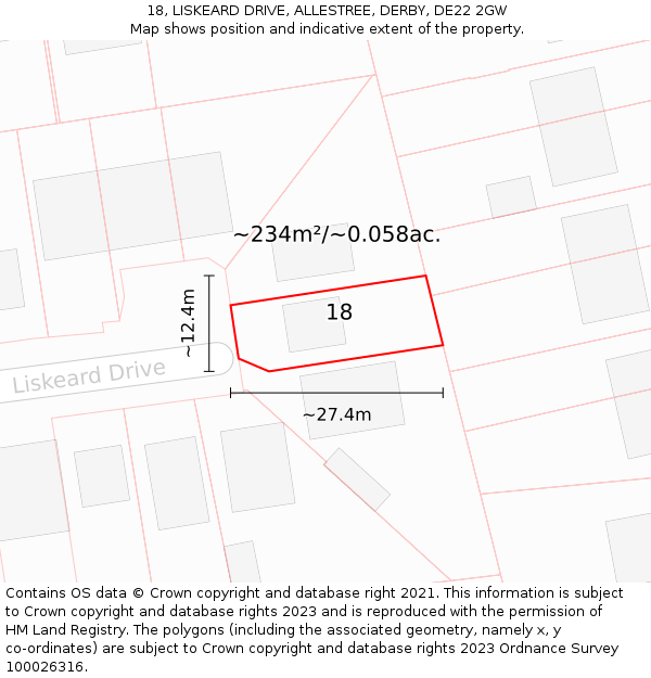 18, LISKEARD DRIVE, ALLESTREE, DERBY, DE22 2GW: Plot and title map