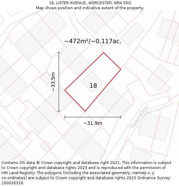 18, LISTER AVENUE, WORCESTER, WR4 0SG: Plot and title map