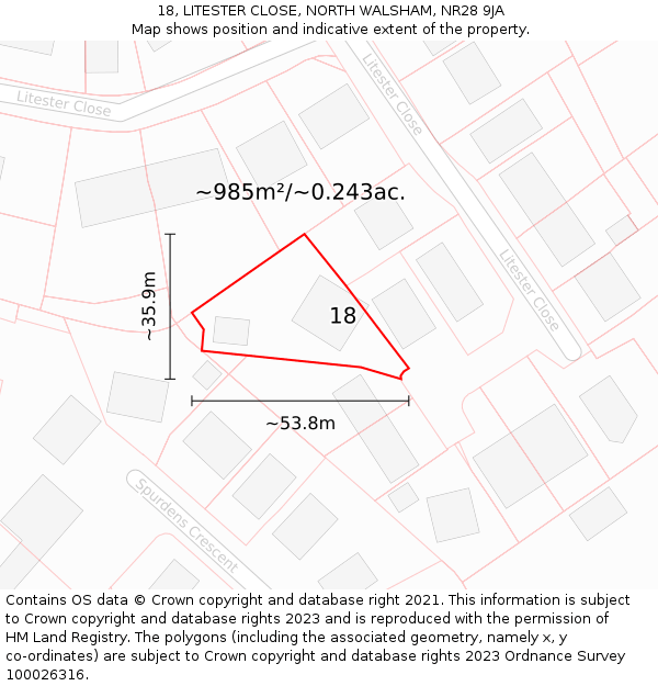 18, LITESTER CLOSE, NORTH WALSHAM, NR28 9JA: Plot and title map