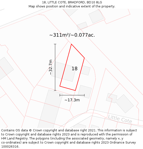 18, LITTLE COTE, BRADFORD, BD10 8LG: Plot and title map
