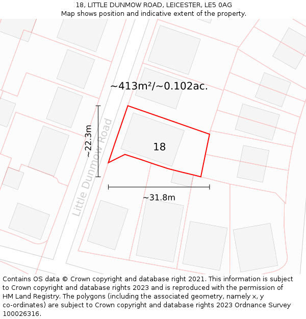 18, LITTLE DUNMOW ROAD, LEICESTER, LE5 0AG: Plot and title map