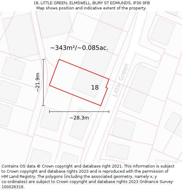 18, LITTLE GREEN, ELMSWELL, BURY ST EDMUNDS, IP30 9FB: Plot and title map
