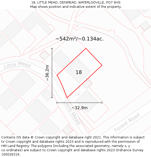 18, LITTLE MEAD, DENMEAD, WATERLOOVILLE, PO7 6HS: Plot and title map