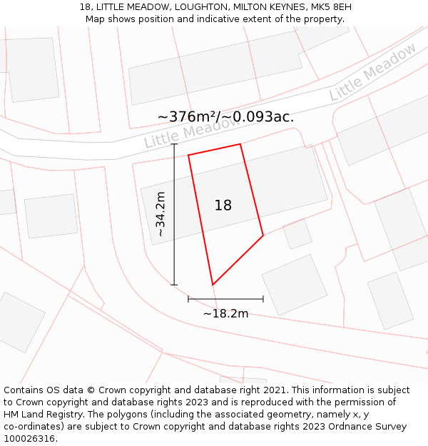 18, LITTLE MEADOW, LOUGHTON, MILTON KEYNES, MK5 8EH: Plot and title map