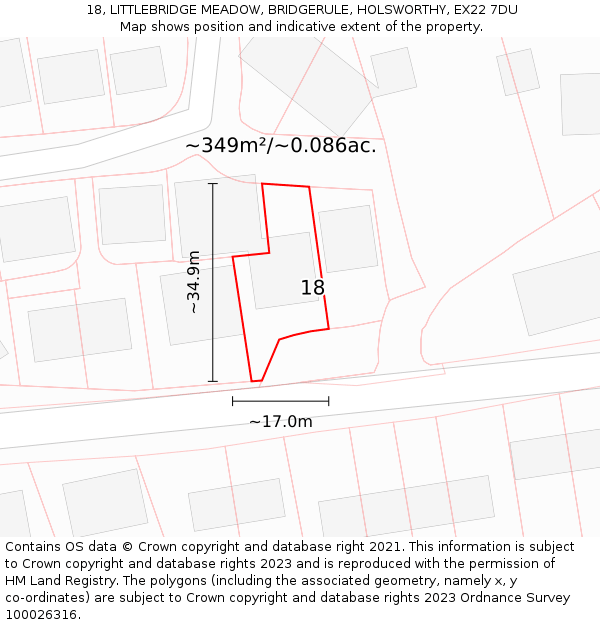 18, LITTLEBRIDGE MEADOW, BRIDGERULE, HOLSWORTHY, EX22 7DU: Plot and title map