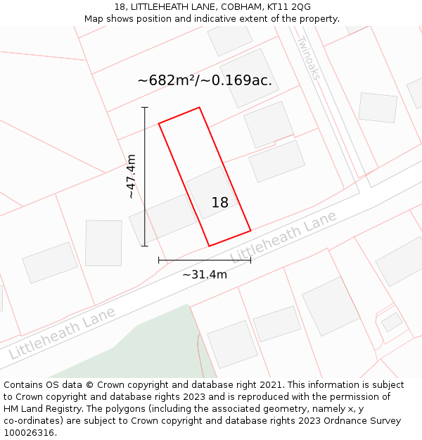 18, LITTLEHEATH LANE, COBHAM, KT11 2QG: Plot and title map