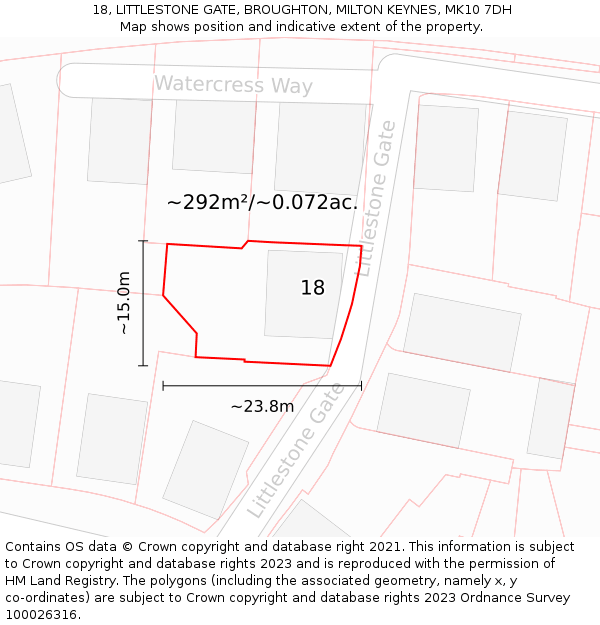 18, LITTLESTONE GATE, BROUGHTON, MILTON KEYNES, MK10 7DH: Plot and title map
