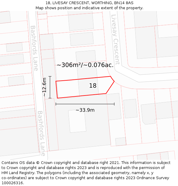 18, LIVESAY CRESCENT, WORTHING, BN14 8AS: Plot and title map