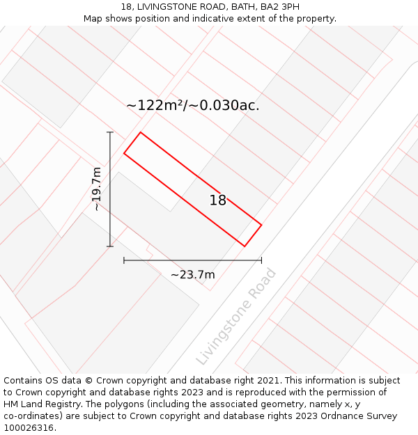 18, LIVINGSTONE ROAD, BATH, BA2 3PH: Plot and title map