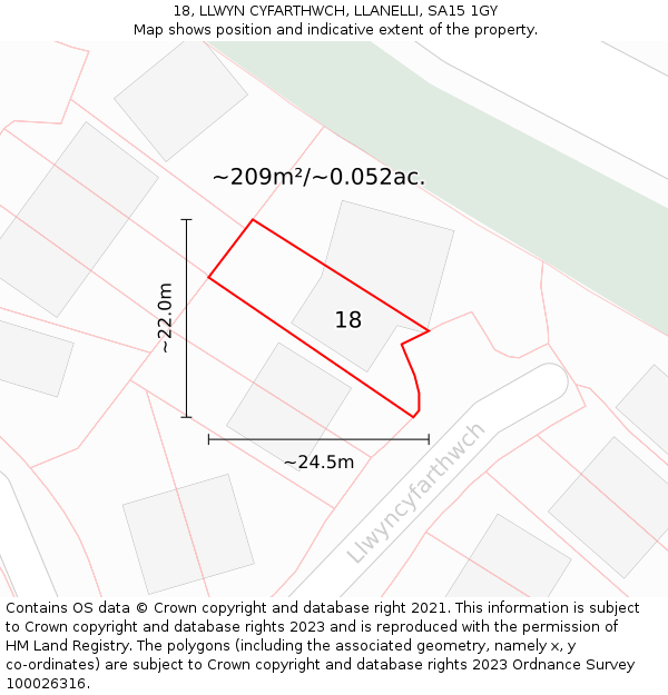 18, LLWYN CYFARTHWCH, LLANELLI, SA15 1GY: Plot and title map