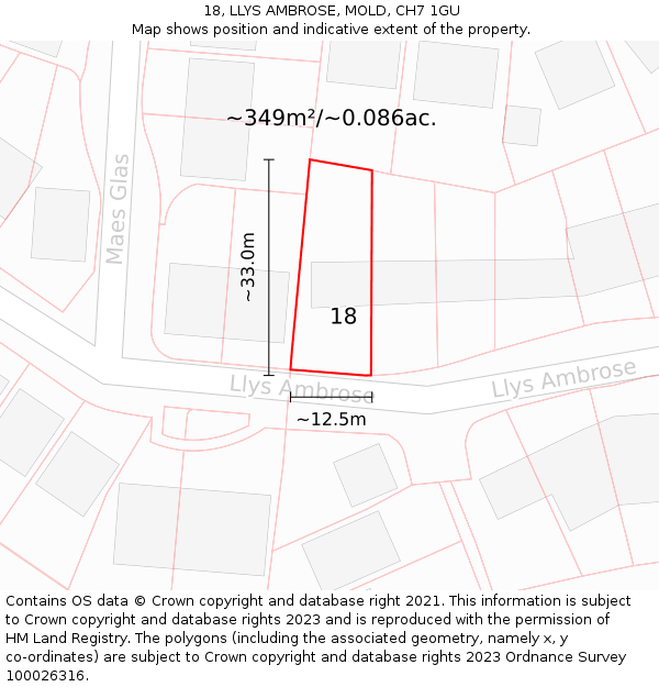 18, LLYS AMBROSE, MOLD, CH7 1GU: Plot and title map