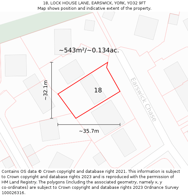 18, LOCK HOUSE LANE, EARSWICK, YORK, YO32 9FT: Plot and title map