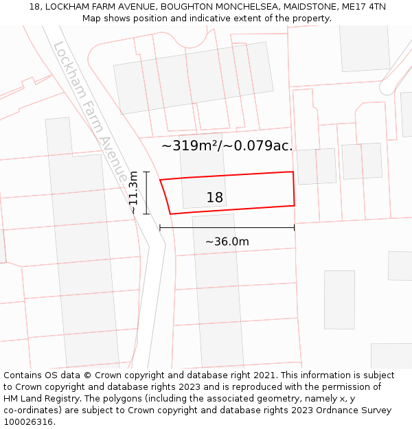 18, LOCKHAM FARM AVENUE, BOUGHTON MONCHELSEA, MAIDSTONE, ME17 4TN: Plot and title map