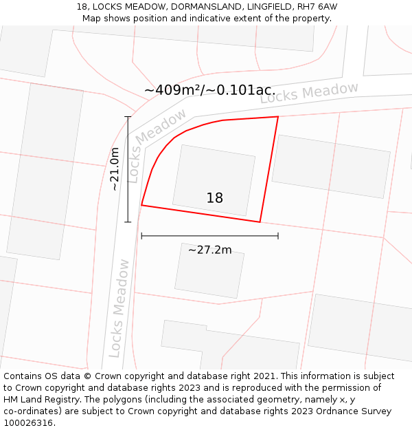 18, LOCKS MEADOW, DORMANSLAND, LINGFIELD, RH7 6AW: Plot and title map