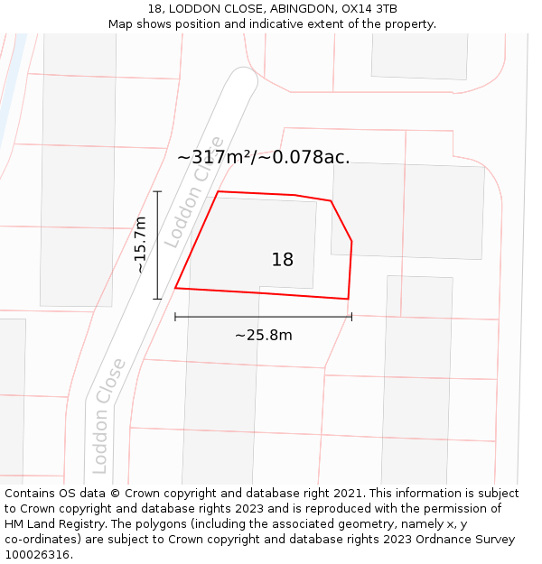 18, LODDON CLOSE, ABINGDON, OX14 3TB: Plot and title map