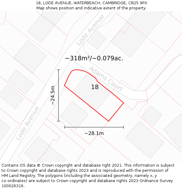 18, LODE AVENUE, WATERBEACH, CAMBRIDGE, CB25 9PX: Plot and title map
