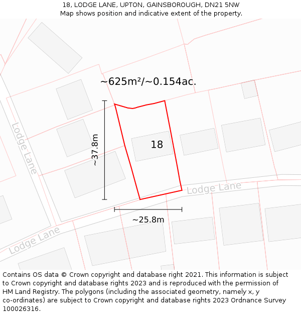 18, LODGE LANE, UPTON, GAINSBOROUGH, DN21 5NW: Plot and title map