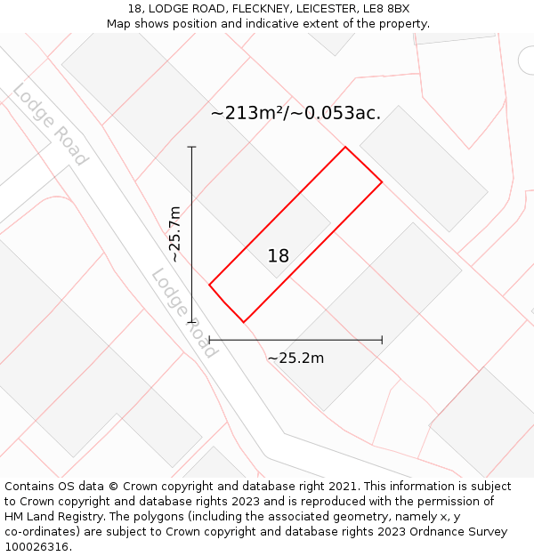 18, LODGE ROAD, FLECKNEY, LEICESTER, LE8 8BX: Plot and title map