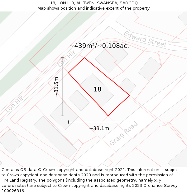 18, LON HIR, ALLTWEN, SWANSEA, SA8 3DQ: Plot and title map