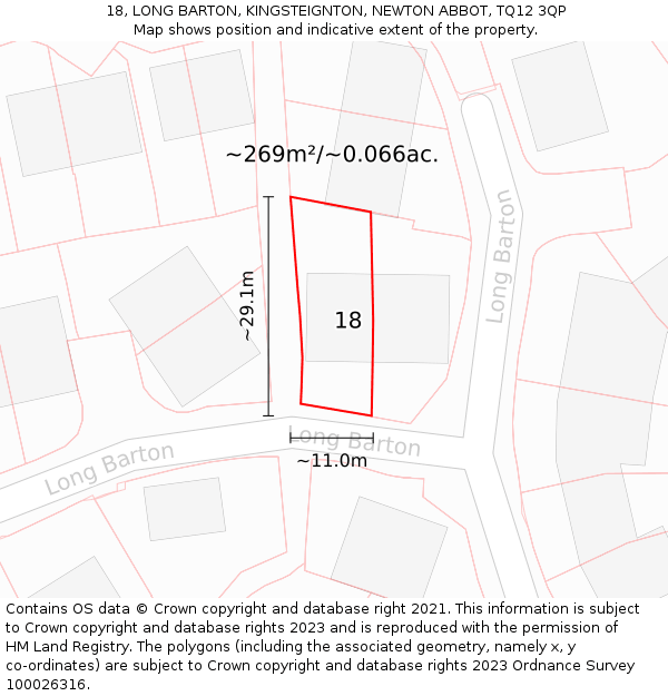 18, LONG BARTON, KINGSTEIGNTON, NEWTON ABBOT, TQ12 3QP: Plot and title map