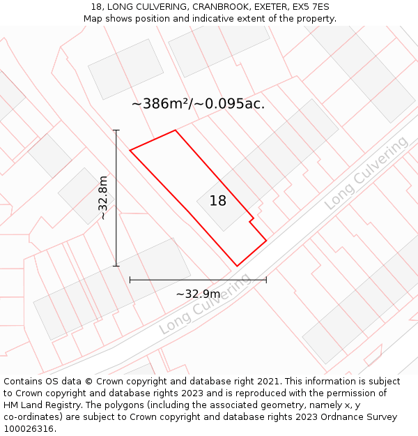 18, LONG CULVERING, CRANBROOK, EXETER, EX5 7ES: Plot and title map