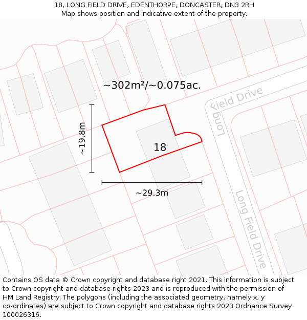 18, LONG FIELD DRIVE, EDENTHORPE, DONCASTER, DN3 2RH: Plot and title map
